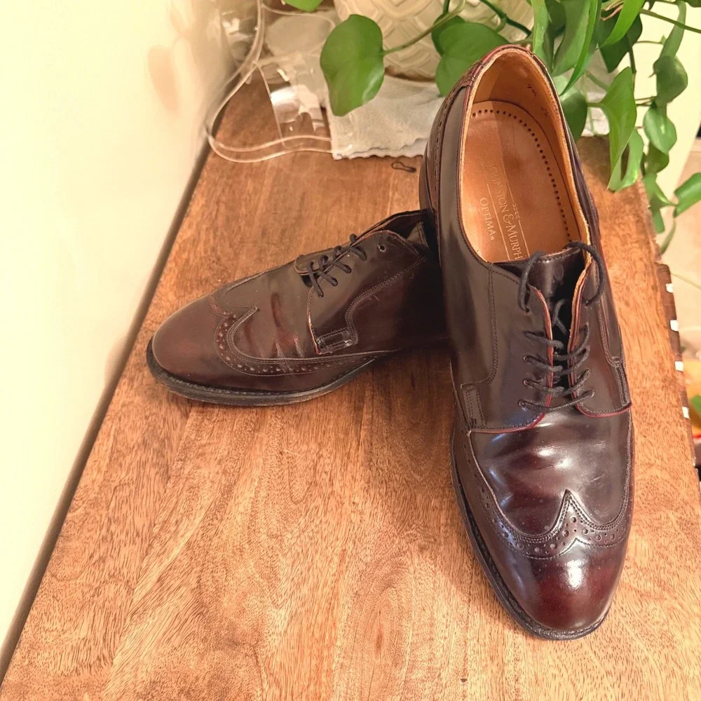 Johnston & Murphy Optima Mens 7.5D Burgundy Leather Wingtip Derby USA Old Money